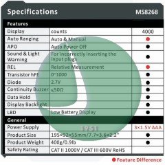 MASTECH MS8268 Dijital Multimetre (Elektrik Ölçü Aleti AVOMetre)