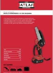 Attlas ATB 21 BT 20W 2Ah Akülü Kömürsüz Budama Testeresi Çift Akülü 15cm