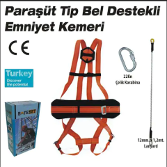 Safeset Paraşüt Tipi Bel Destekli Emniyet Kemeri Karabinalı CE'li