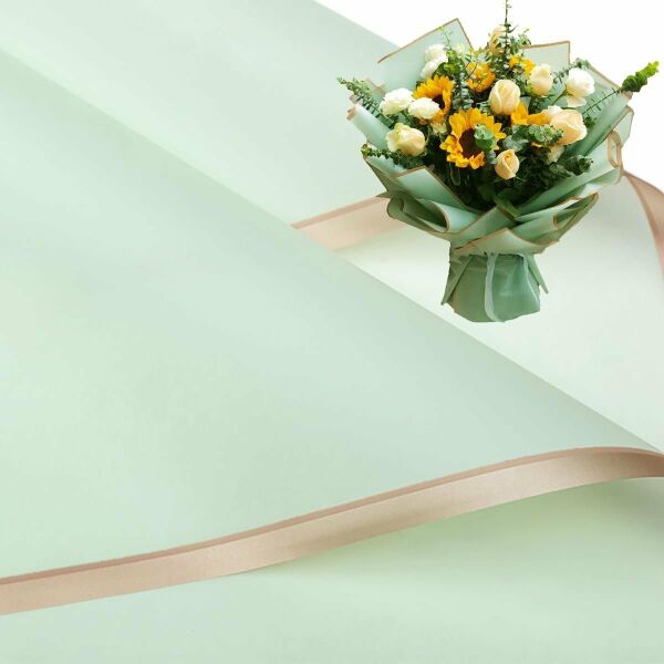 Çiçek Ambalaj Kağıdı - Nil Yeşili - Altın Kenarlı - Mat OPP 58x58 cm - 20 Adet