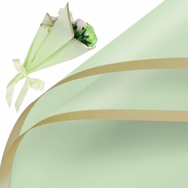 Çiçek Ambalaj Kağıdı - Nil Yeşili - Altın Kenarlı - Mat OPP 58x58 cm - 20 Adet