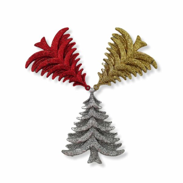 Roco Paper Yeni Yıl Yılbaşı Simli Çam 3 Adet - Kırmızı Gümüş Altın - 9*8 cm