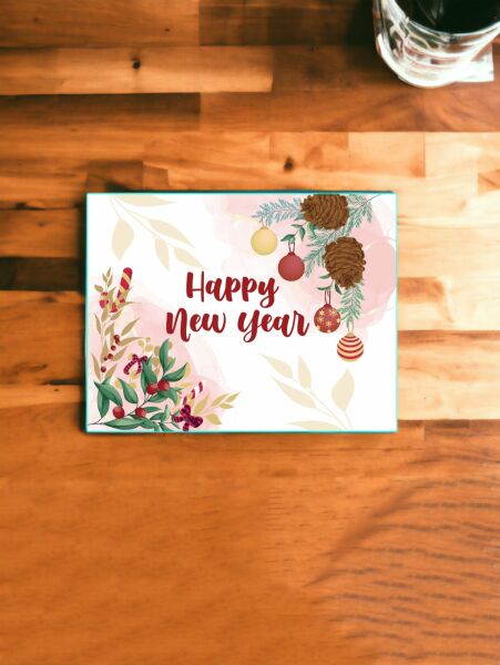 Roco Paper Yeniyıl Yılbaşı Tebrik Kartı Happy New Year Yazılı 12,5*9,5 cm 25 Adet