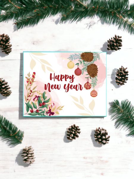 Roco Paper Yeniyıl Yılbaşı Tebrik Kartı Happy New Year Yazılı 12,5*9,5 cm 25 Adet