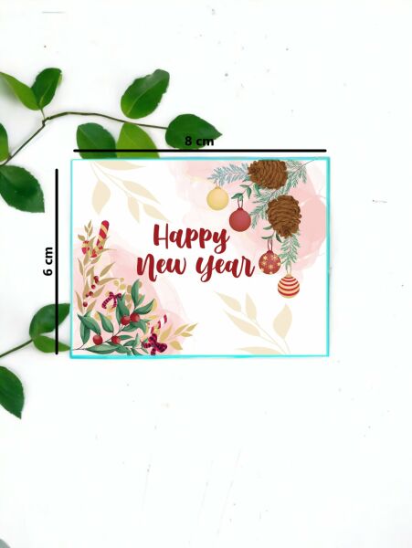 *Roco Paper Yeniyıl Yılbaşı Tebrik Kartı Happy New Year Yazılı 8*6 cm 25 Adet