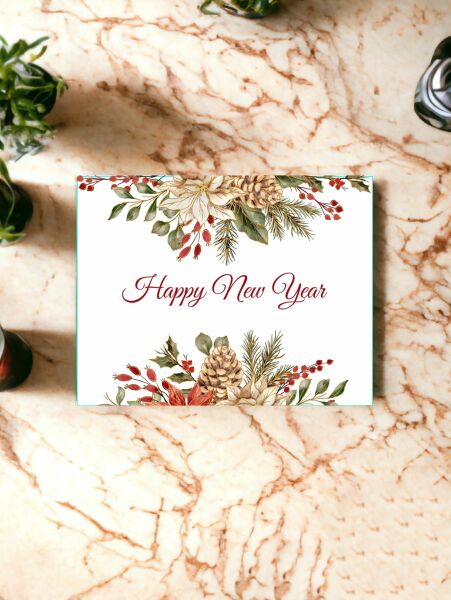 Roco Paper Yeniyıl Yılbaşı Tebrik Kartı Happy New Year Yazılı 12,5*9,5 cm 25 Adet