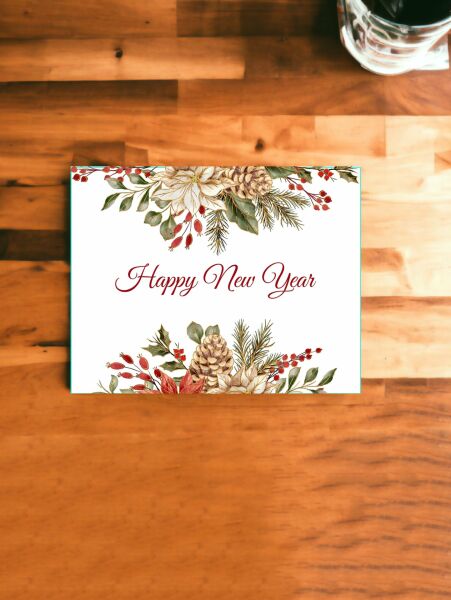 Roco Paper Yeniyıl Yılbaşı Tebrik Kartı Happy New Year Yazılı 12,5*9,5 cm 25 Adet