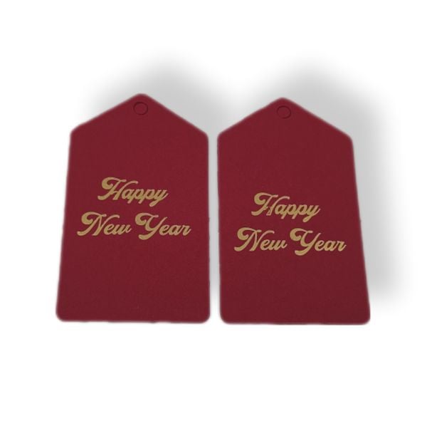 Roco Paper Yeniyıl Yılbaşı İsim Sallantı Etiketi Kırmızı Altın Varaklı Happy New Year 50li 4,5*7,5cm