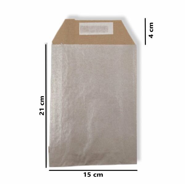 Roco Paper Hediye Paketi 15*4*21 cm Dipsiz Kese Kağıdı Yapışkanlı Ağız Gümüş 25'li Paket