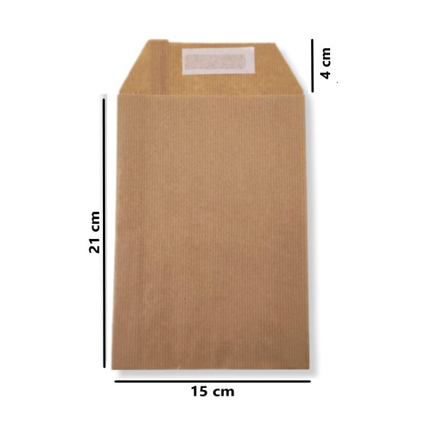 Roco Paper Hediye Paketi 15*4*21 cm Dipsiz Kese Kağıdı Yapışkanlı Ağız Kraft 25'li Paket