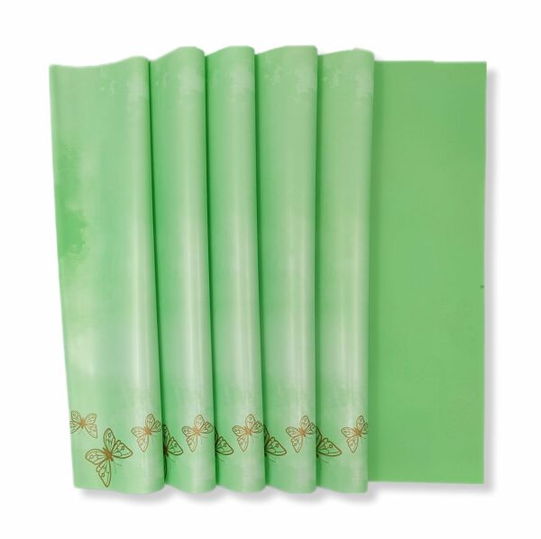 Çiçek Ambalaj Kağıdı - Yeşil - Altın Kelebekli - Mat OPP 58x58 cm - 20 Adet