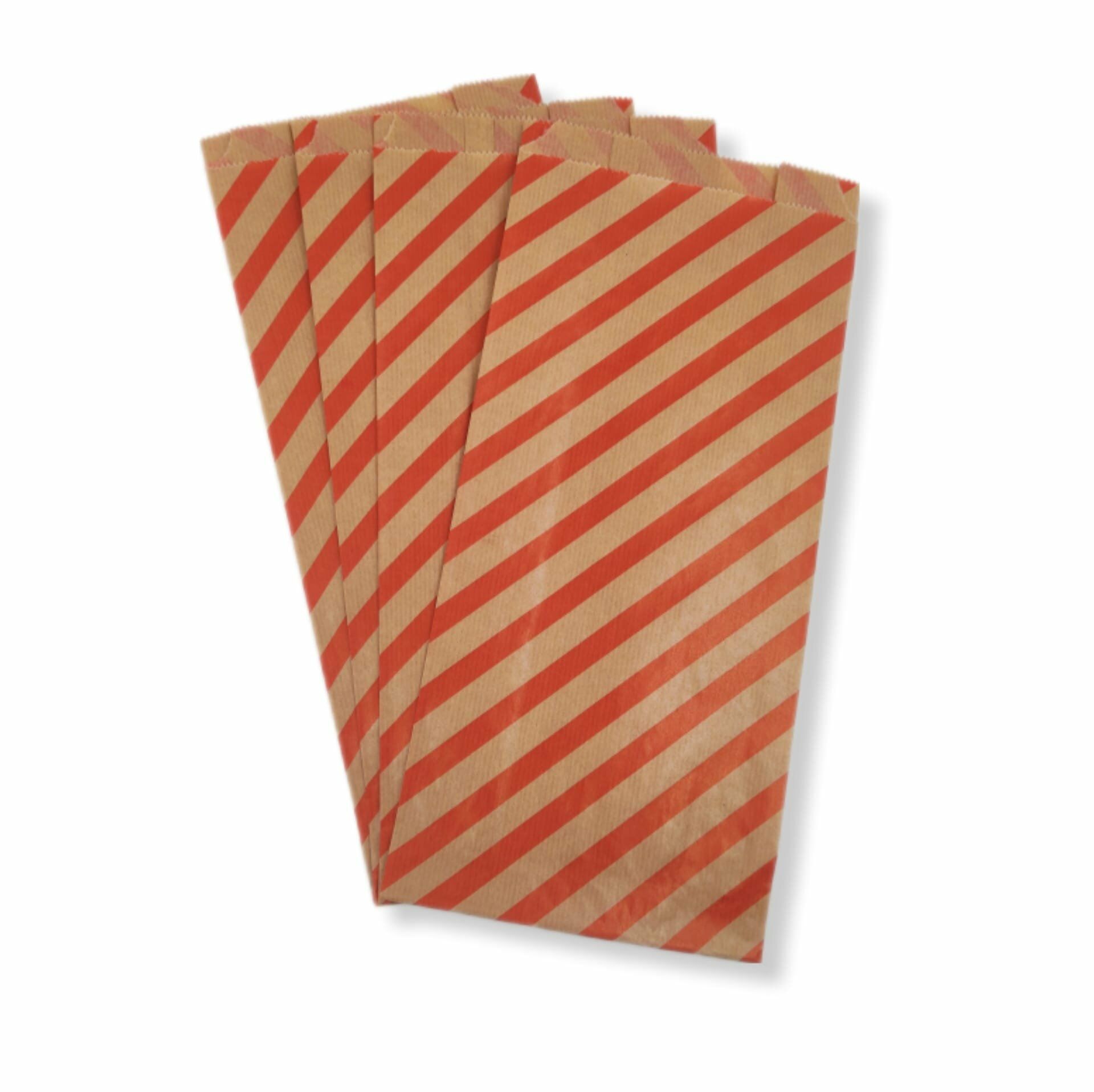 Roco Paper Kırmızı Çizgili Şamua Kraft Körüklü Kese Kağıdı 50'li 15*33 cm