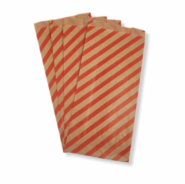 Roco Paper Kırmızı Çizgili Şamua Kraft Körüklü Kese Kağıdı 500gr 60 - 70 Adet 15*33 cm