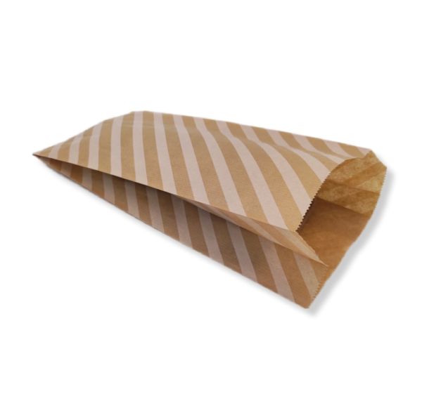 Roco Paper Beyaz Çizgili Şamua Kraft Körüklü Kese Kağıdı 50'li 15*33 cm