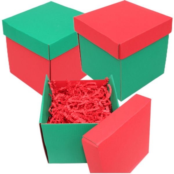 Yılbaşı Hediye Kutusu - 5 Adet - Çift Taraflı Ticaret Kutusu - 15x15x15 cm - Kırmızı,Yeşil