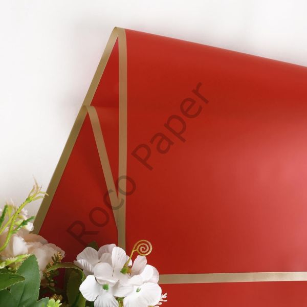 Çiçek Ambalaj Kağıdı - Kırmızı - Altın Kenarlı - Mat OPP 58x58 cm - 5 Adet