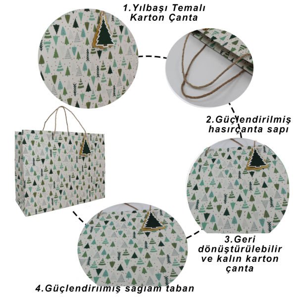 Yılbaşı Desenli Hediyelik Karton Çanta - Baskılı Karton Çanta - 44x34.5x18 cm - CRB6
