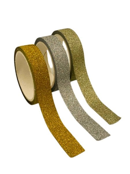 Renkli Simli Bant - 3 Adet - Altın, Gümüş, Şampanya - 1.2 cmx3 metre - Süsleme Dekorasyon Simli Şerit Bant
