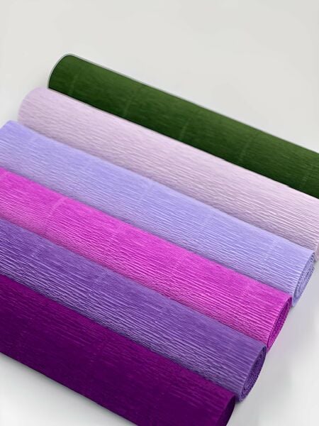 ROCO PAPER İtalyan Krapon Kağıdı Set Purple – 180 gr - 25X125 cm 6'lı Paket - %260 esneme özelliği – Renkli Kağıt Çiçekler