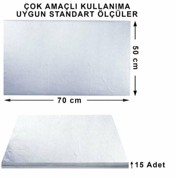 Pelur Kağıt 17 gr/m. & 50*70 cm - 15'li Paket Gümüş Renk