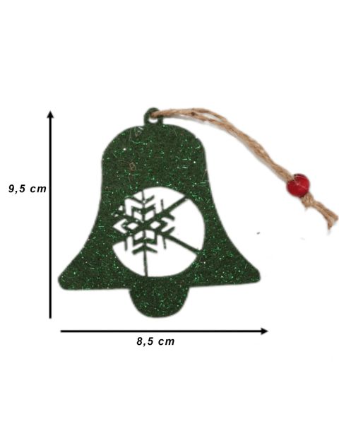 Yılbaşı Ağacı Süsleme Seti - Simli Keçe Hediye Paketi Süsleme - 5 Adet 9.5x8.5 cm  ÇKT001 Yeşil Renk