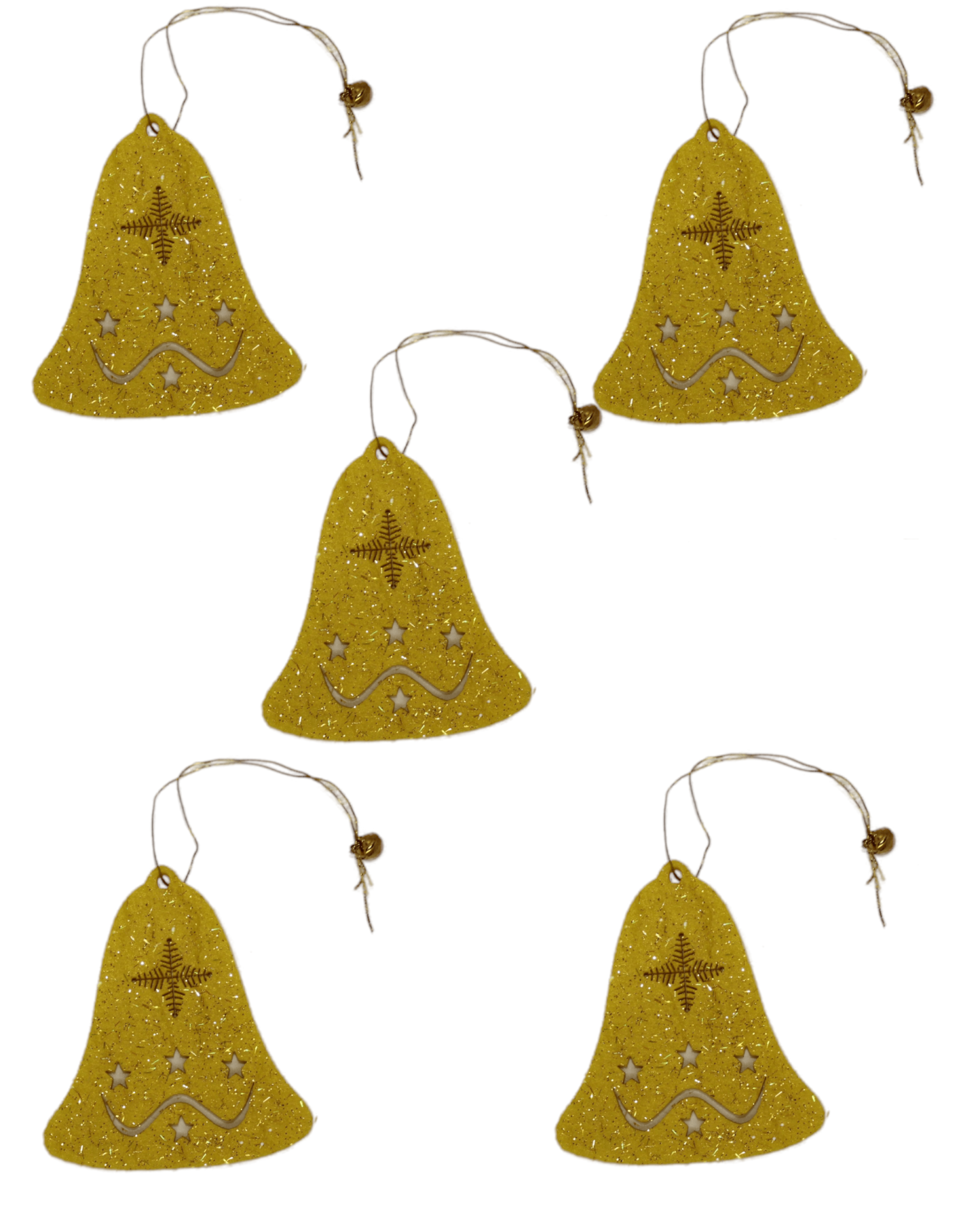Yılbaşı Ağacı Süsleme Seti - Simli Keçe Hediye Süs - 5 Adet 7X8 cm YÇ001 Sarı Renk