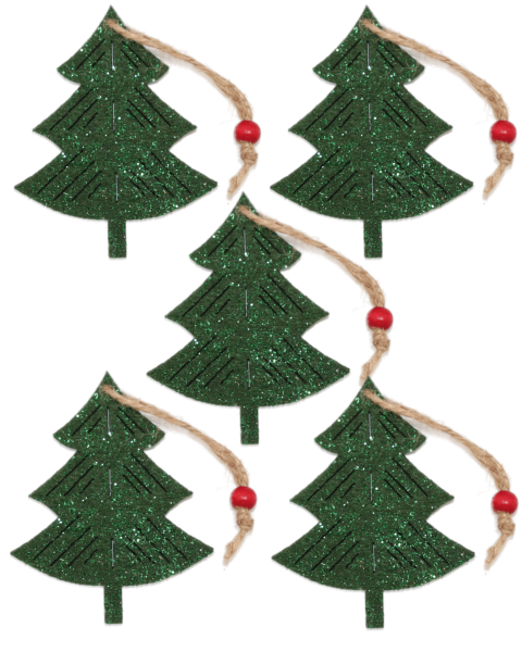 Yılbaşı Ağacı Süsleme Seti - Simli Keçe Hediye Paketi - 5 Adet 7.5X9.5 cm - Ç001 Yeşil Renk