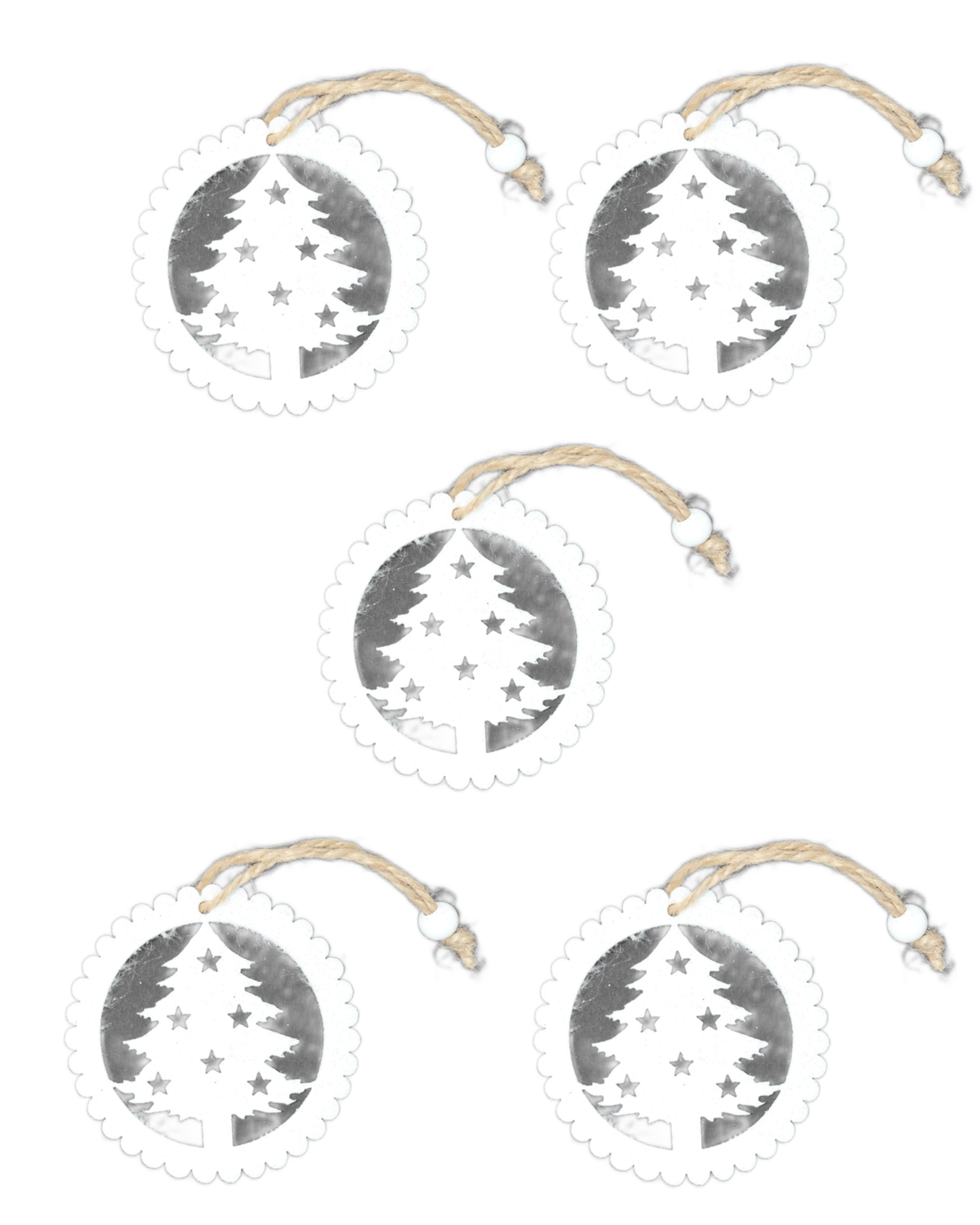 Yılbaşı Ağacı Süsleme Seti - Simli Keçe Hediye Paketi Süsü - 5 Adet 8 cm ÇÇ001 Beyaz Renk