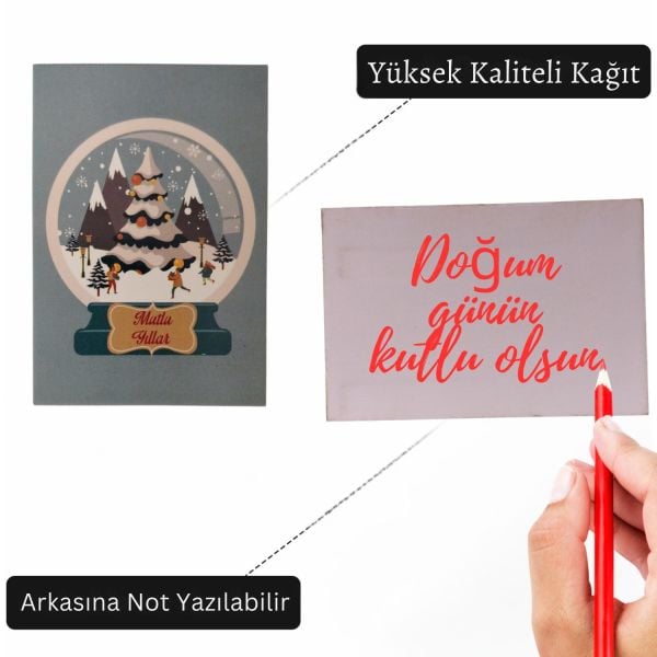 Yılbaşı Kar Temalı Tebrik Kartı Seti, Yeniyıl Hediye, Doğum Günü Not Kartları, 12 Adet, 5,5 x 8 Cm