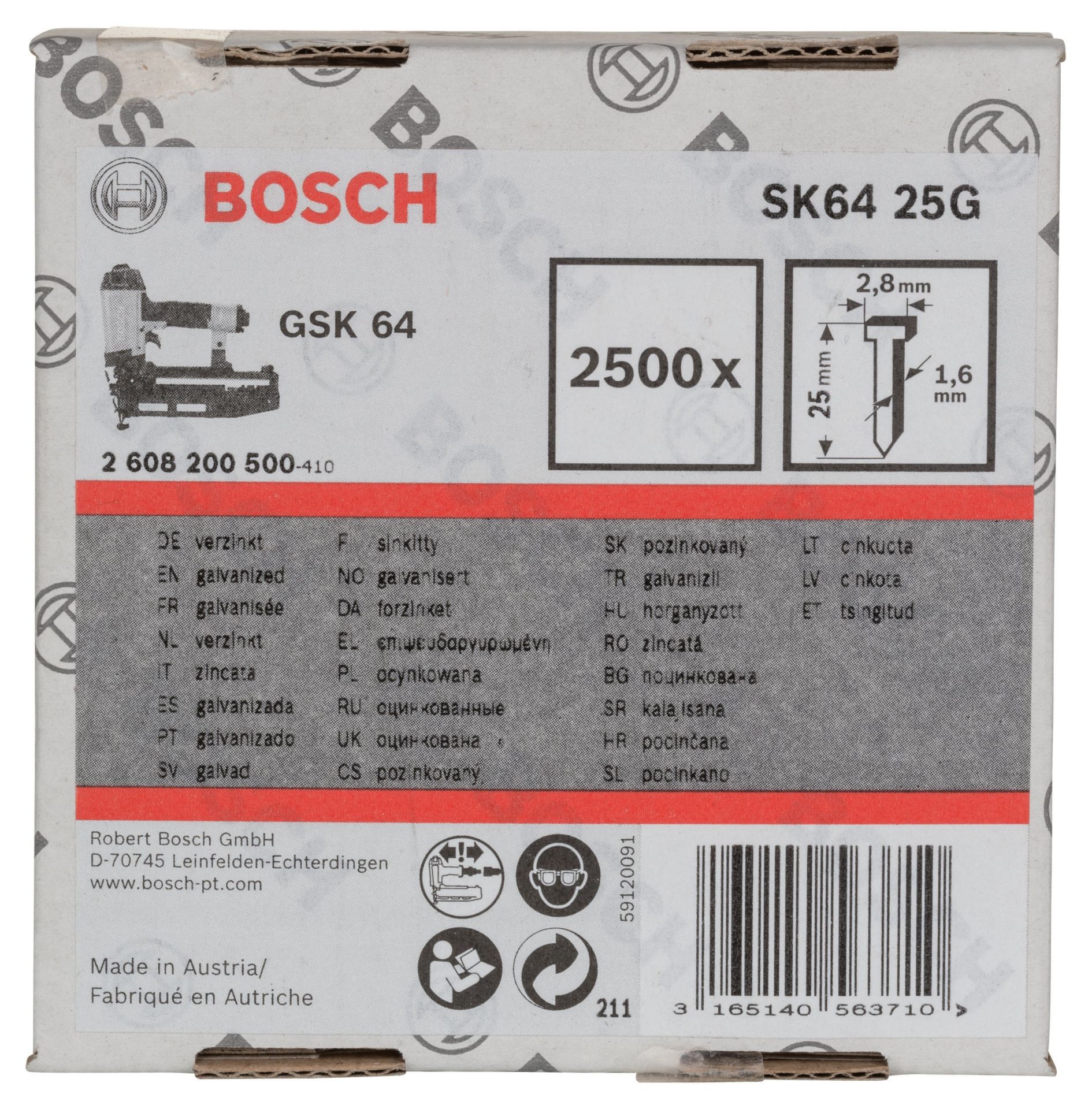 Bosch - GSK 64 Çivisi 25 mm 2500li Galvanizli