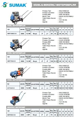 SUMAK DSM300/2 D 3000 DEVİR 4 HP MARŞLI DİZEL SU POMPASI