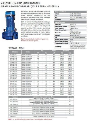 Etna, EILR4 100-250/4, 5.5Hp, 380V,  4 Kutuplu, İnline, Kuru Rotorlu, Sirkülasyon Pompa