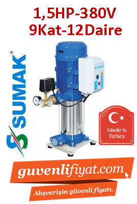 SUMAK SHT6A 150/8 1.5Hp 380V Dik Kademeli Paket Hİdrofor (9Kat 12Daire)