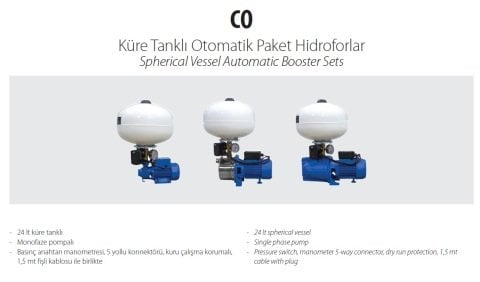 Aquastrong  CH 24 WJ 60      0.6Hp 220V   24 Litre  Küre Tanklı Jet Paket Hidrofor