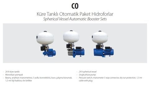 Aquastrong  CH 24 WJ 100      1Hp 220V   24 Litre  Küre Tanklı Jet Paket Hidrofor