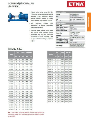 Etna EA 80-16, 40Hp, 380V  Uçtan Emişli Santrifüj Pompa