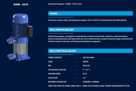 SUMAK SHM6-150/8 1.5Hp 220v Dik Düşey Milli Kademeli Pompa