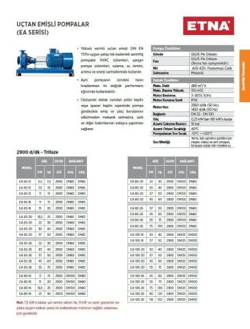 Etna EA 100-20, 100Hp, 380V, Uçtan Emişli Santrifüj Pompa