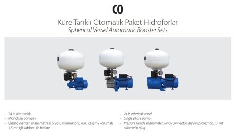 Aquastrong  CH 100 XHC 8-30      2.5Hp 380V   100 Litre  Küre Tanklı Paslanmaz Yatay Kademeli  Paket Hidrofor