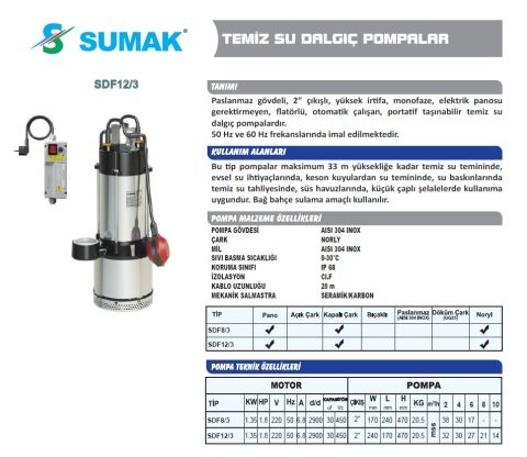 SUMAK SDF 8/3 TEMİZ SU DALGIÇ POMPASI