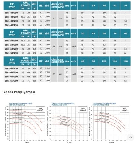 Empo  EMS-40/250     20 Hp  380V   Tek Kademeli Salyangoz Gövdeli Norm Pompa (2900 d/d)