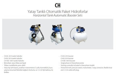 Aquastrong  CH 50 XHC 4-5      1.36Hp 220V   50 Litre  Yatay Tanklı Paslanmaz Yatay Kademeli Paket Hidrofor