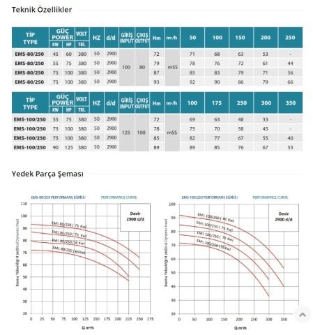 Empo  EMS-100/250     100 Hp  380V   Tek Kademeli Salyangoz Gövdeli Norm Pompa (2900 d/d)