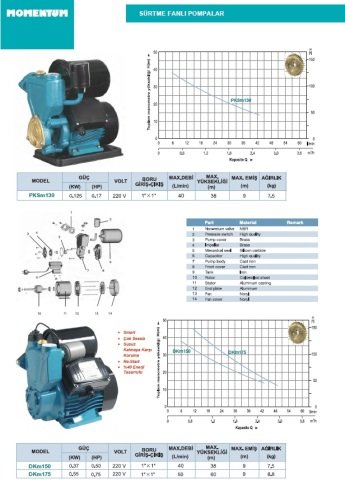 Momentum  DKm150   0.50Hp  220V   Sürtme Fanlı Pompa ( AKILLI )
