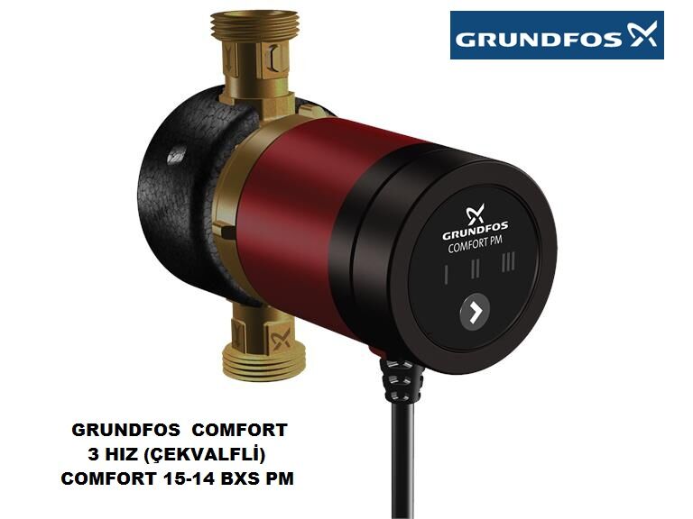 GRUNDFOS  COMFORT 3 HIZ (ÇEKVALFLİ) COMFORT 15-14 BXS PM  BRONZ GÖVDELİ 3 HIZLI RE-SİRKÜLASYON POMPASI - KULLANIM SUYU SICAK SU POMPASI - BOYLER HATLARI İÇİN - 98492994