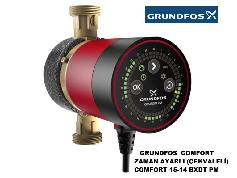 GRUNDFOS  COMFORT ZAMAN AYARLI (ÇEKVALFLİ) COMFORT 15-14 BXDT PM  BRONZ GÖVDELİ TEK HIZLI RE-SİRKÜLASYON POMPASI - KULLANIM SUYU SICAK SU POMPASI - BOYLER HATLARI İÇİN - 99831281