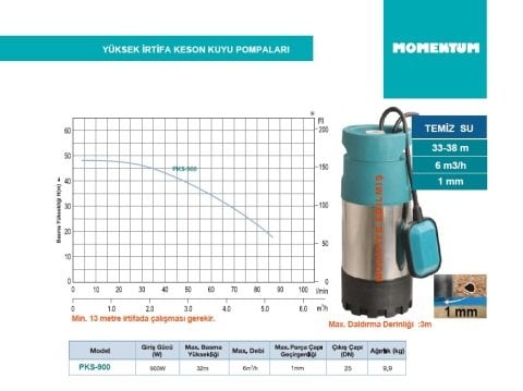MOMENTUM PKS-900 1hp 220v Temiz Su Keson Kuyu Dalgıç Pompa ( Yüksek İrtifalı )