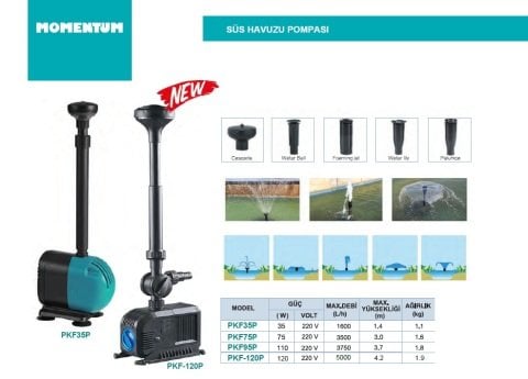 MOMENTUM PKF35P PLASTİK GÖVDELİ SÜS HAVUZU POMPASI