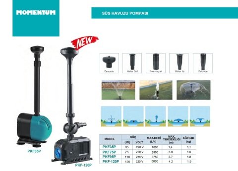 MOMENTUM PKF 75P PLASTİK GÖVDELİ SÜS HAVUZU POMPASI