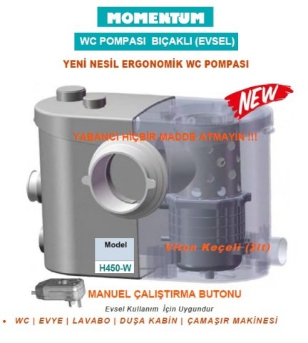 MOMENTUM H450-W  450W-220V  BIÇAKLI WC VE  ATIK SU POMPASI (WC-EVYE-LAVABO-DUŞA KABİN-ÇAMAŞIR MAKİNESİ) (EVSEL)